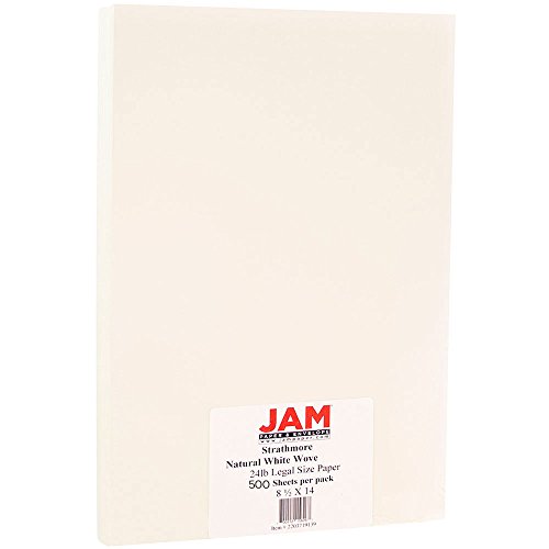 JAM PAPER Legal Strathmore 24lb Paper - 90 gsm - 8.5 x 14 - Nautral White Wove - 500 Sheets/Ream