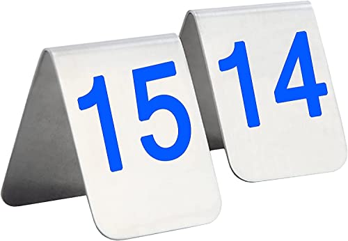 SAeWare 1-10/20 Table Number Signs Double-Sided, Table Cards Stainless Steel Tent Style, Metal Number Tags Cycle Used, for Restaurants, Bars, Parties, Weddings Table Cards,Blu-7.5X6X6.5Cm