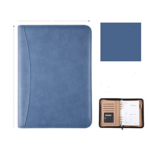 MJNHBGX A6 Ring Binder A6 A5 B5 Diary Notebook and Journal Binder Spiral with Calculator Zipper Bag Note Book Business Manager Folder Padfolio Handbook A6 Binder，Blue-A5