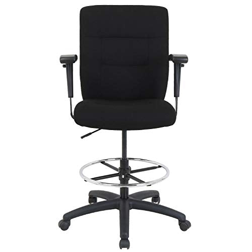 Global Industrial Drafting Stool, Fabric, Black, Adjustable Arms, High Back