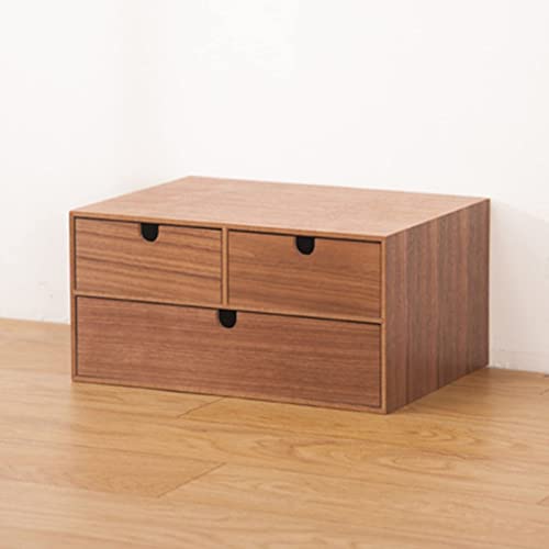 EliteBloom Desktop Storage Box with Drawers - Desktop File Cabinet, Vintage Organization and Storage Chests Set, Wooden Desk Organizers and Accessories, Stackable Storage Drawers (B 2 Layers)