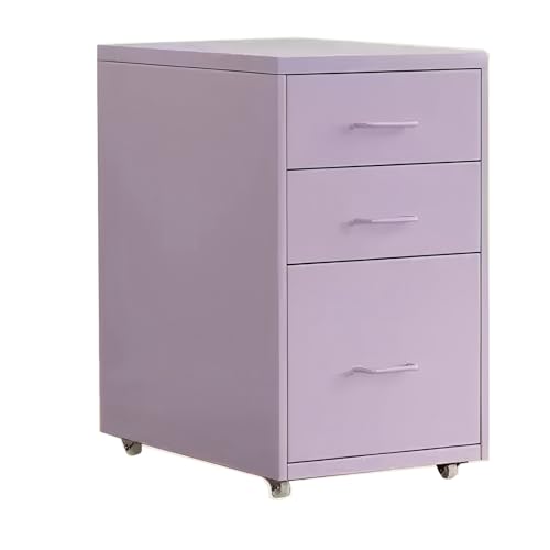 DEHEMUKA 3 Drawer Iron File Cabinet, Rolling Under Desk Cabinet, Mobile Under Desk File Cabinets for Home Office(Purple)