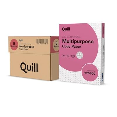 Quill Brand® 8.5" x 11" Multipurpose Copy Paper, 20 lbs., 94 Brightness, 500 Sheets/Ream, 8 Reams/Carton
