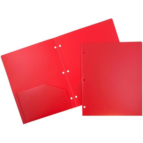 JAM PAPER Heavy Duty Plastic 3 Hole Punch Pocket Folders - Extra Tough School Folders - Assorted Primary Colors - Bulk 48 Folders/Box (8 Assorted Packs of 6)
