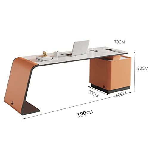 LINKIO Home Office Desks Orange Slate Desk Floor Mount Home Writing Desk Modern Desk 70 to 86 Inch Main Cabinet with 3 Drawers and Hidden Desktop Computer Computer Table Desk(A,180cm)