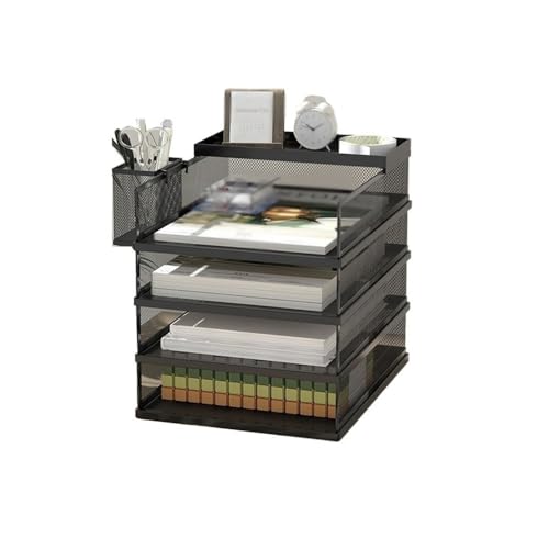 Metal Mesh Office A4 Paper Organizer Document File Letter Brochure Filling Tray Rack Shelf Carrier Convenient(Black)