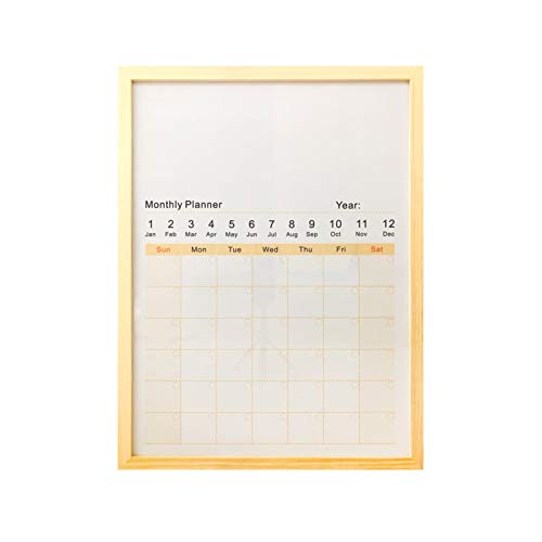 whiteboard Magnetic Monthly Calendar Wall-Mounted Monthly Planning Board for Home Office Message Memo Itinerary Plan to-do Record(Size:45X60CM,Color:Wood Frame in Primary Color)