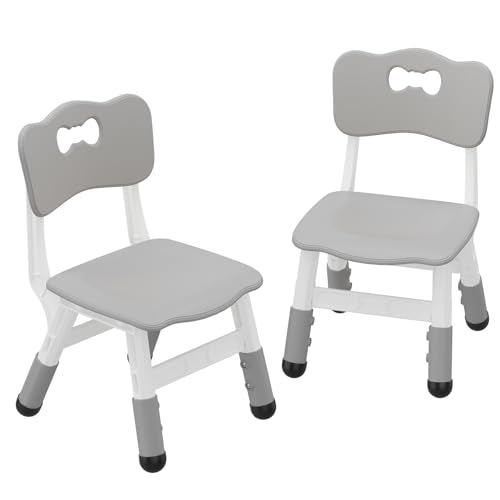 IDEALHOUSE Kids Chairs 2 Pack, 3-Level Height Adjustable Toddler Chairs for Children Boys Girls Age 2-6, Plastic Kids Chair for Home Family Classroom Nursery Daycare, Grey
