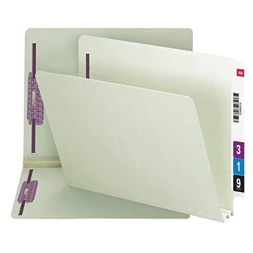 Smead End Tab Pressboard Fastener File Folder with SafeSHIELD, 2 Fasteners, 2" Expansion, Letter Size, Gray, Green, 25 Count, 34715