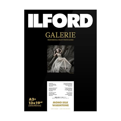 ILFORD Galerie 13x19” (25 Sheets) Mono Silk Warmtone Smooth Lustre Surface, Instant Dry Archival Photo Inkjet Paper 9mil / 240gsm for Dye and Pigment Ink Printers, Made in Germany