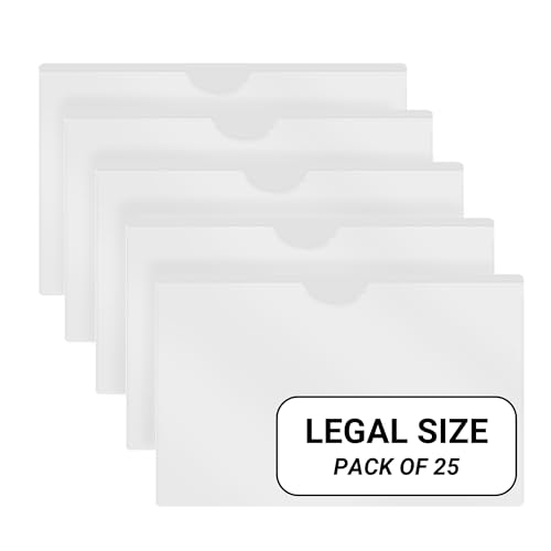 Doctor Stuff- 25 Pack, Vinyl Plastic Pocket File Folders Closed Sides, Legal Size, Clear Front Top Loading Job Jacket, Documents Holder for Office, High School and Medical Files, White