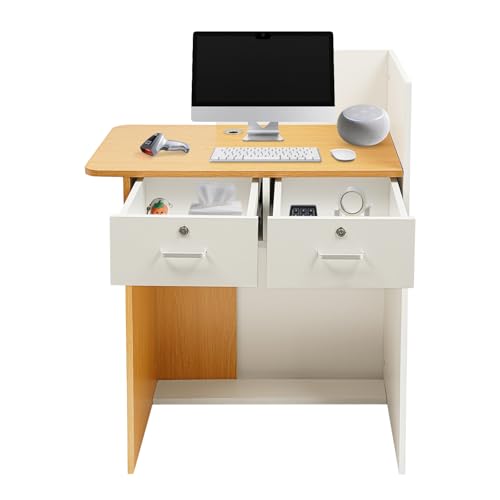 BbqLiaxon 39.37 inch Reception Desk, Modern Front Desk Reception Room Table with Lockable Drawers & Light Strip, 440lbs Large Counter Table for Checkout, Lobby, Beauty Salon, Home Office Desk