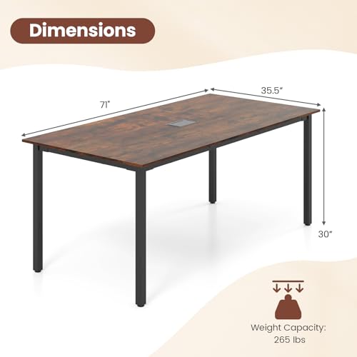MAT EXPERT 6 FT Conference Table, Rectangle Table Seats 8-10 People, Meeting Table Built-in Cable Management for Conference Room, Home Office, Classroom, Business, Rustic Brown