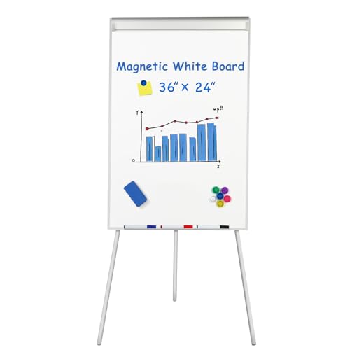GESTONE Portable White Board Dry Erase with Stands,Foldable Magnetic Standing Whiteboard Flip Chart Easel for School Office and Home(36x24 White)