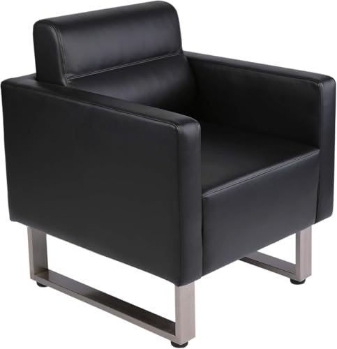 LUCKYERMORE Waiting Room Chairs Office Guest Reception Chair Black Faux Leather Accent Chairs Lobby Chairs W/Arm Sofa Barrel Salon Club Chair Heavy Duty Hold Up to 400LBS
