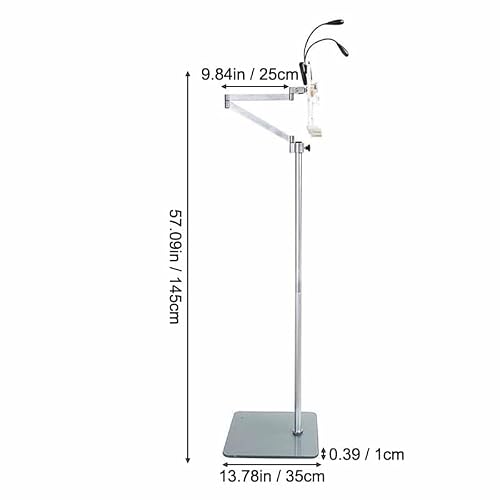 Floor Phone Stand Overhead Video Recording, Universal Floor Stand with Height Adjustment, 360° Rotating Cookbook Sheet Music Stand, Adjustable Floor Stand Book Holder with L(Size:Equipped with lights)