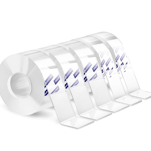 ZMUAXUAN Nano Tape Adhesive Reusable,Double Sided Mounting Tape Heavy Duty Removable,Picture Hanging Strips Poster Putty,Clear Thick Gel Sticky Tack Wall Glue for Hangers,Photo(9.85 FT-5 Pack)