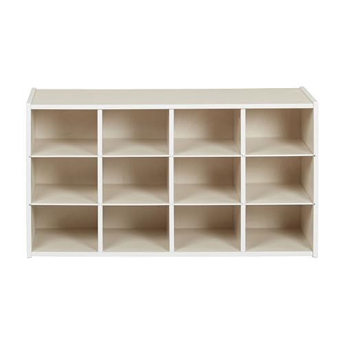 ECR4Kids Streamline 12 Cubby Tray Storage Cabinet, 3x4, Classroom Furniture, White Wash