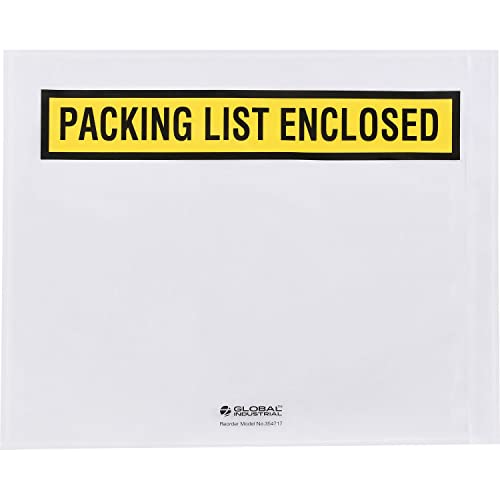 Global Industrial Panel Face Envelopes, "Packing List Enclosed", 12"L x 10"W, Yellow, 500/Pack