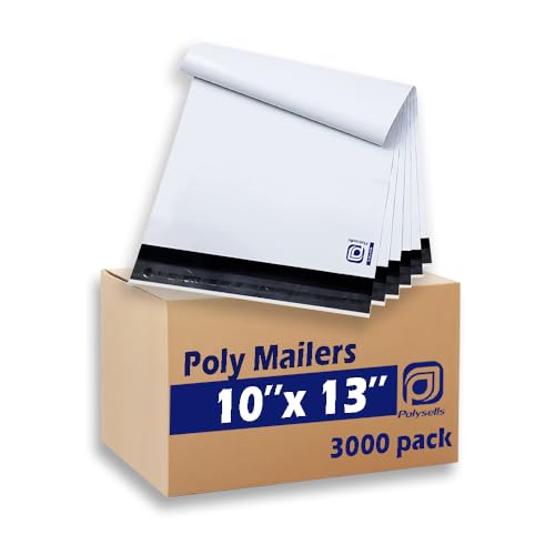 POLYSELLS 3000 pcs 10x13 Inches White Poly Mailers Shipping Envelopes, Strong Adhesive Sealing, Waterproof, and Tear-resistant Postal Mailing Bags for Clothing, Books, and Accessories