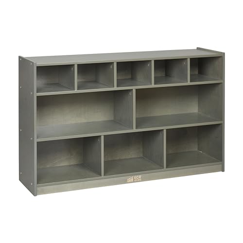 ECR4Kids 5+5 Cubby and Storage Mobile Tray Cabinet, Classroom Furniture, Grey Wash
