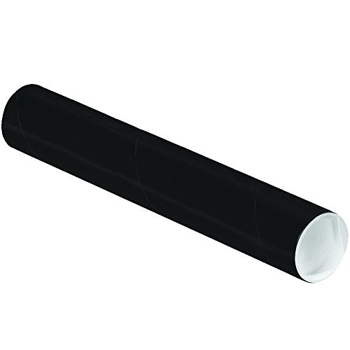 BOX USA Black Mailing Tubes with Caps, 2 Inch x 12 Inch, Pack of 50, for Shipping, Storing, Mailing, and Protecting Documents, Blueprints and Posters