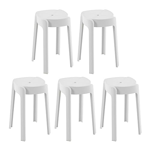 XZMHXDXH 5 Pack Plastic Stackable Stools,18" Plastic Round Stools,Portable Nesting Stackable Stool,Multipurpose Round Chairs Backless Bar Stool for Home Office Kitchen Garden (5, White)