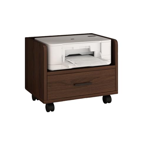 PreuepltrMa Printer Stand with Storage Drawer, Printer Table with Locking Wheels, for Under Desk, Home, Office, Mechanism Small and Short(Brown,53 cm(20.87in) in Length)