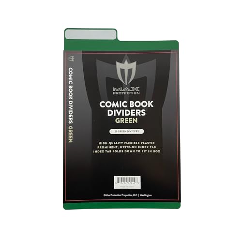 Max Protection Comic Book Dividers with Tabs - 30pt Plastic Archival Quality for Comic Box Storage - Write-On Index Tabs, 7-1/4" x 10-3/4", 100 Count, Green