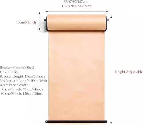 LNNW Kraft Paper Dispenser Wall Mounted Kraft Paper Roll Display, with 50m Kraft Paper Roll, for Making Lists & Taking Notes Decorative Message Boards for Wall(97cm/38.2inch Wide)