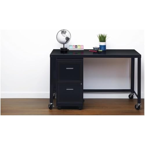 Pemberly Row 2 Drawers 26.7" Vertical Black Metal Filing Cabinet Lockable Pre-Assembled Movable Letter Size for Home, Office
