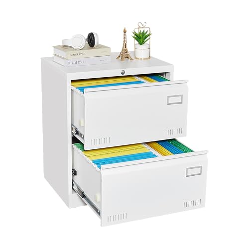 KEIKI Lockable File Cabinet with 2 Widened Drawer, Metal Lateral Filing Cabinets for Home Office Organizer Letters/Legal/A4 File Folders,Assembly Required,White