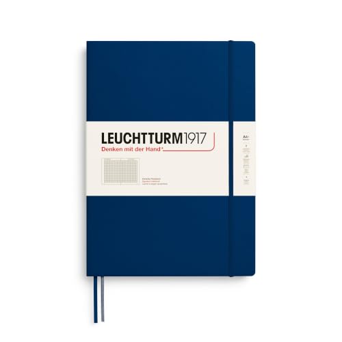 LEUCHTTURM1917 - Notebook Hardcover Master Slim A4+ - 123 Numbered Pages for Writing and Journaling (Navy, Squared)