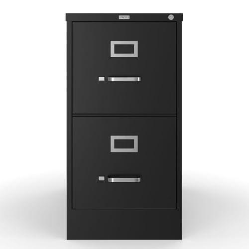 Staples 2-Drawer Vertical File Cabinet, Letter Size, Lockable, Black