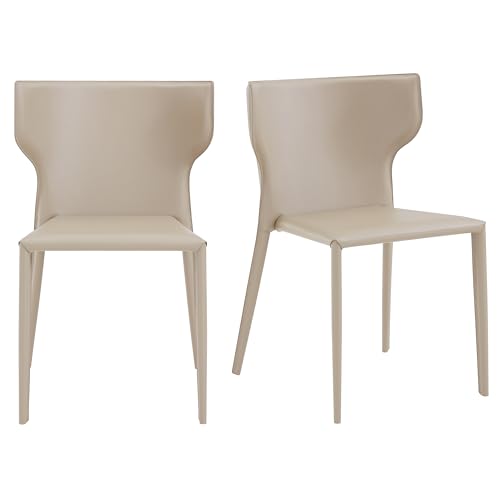 Euro Style Divinia Stacking Chair | Modern Contemporary Space Saving Fully Assembled Stackable Seating for Dining, Kitchen or Living Areas | Taupe Bonded Leather | Set of 2