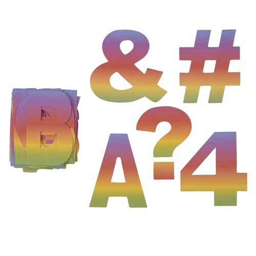 B2C 4" Rainbow Project Letters, Numbers & Characters - Colorful Paper Cutouts with Adhesive Backing for Bulletin Boards, Posters, and Classroom Displays, 12 Pack