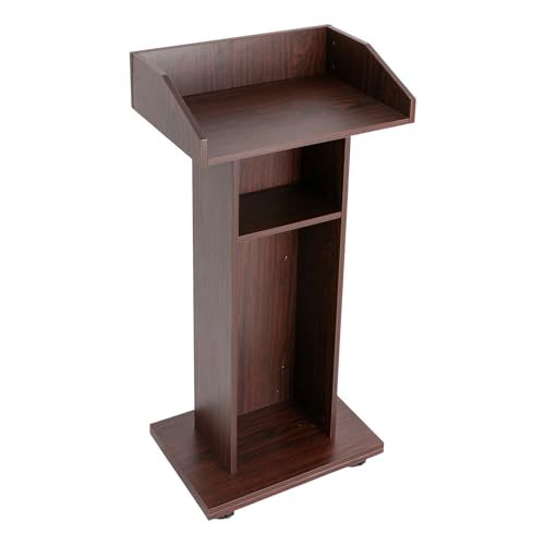 Wood Podium with Lockable Wheels, Wooden Lectern Stand with Three-Tier Platform, Pulpit Wheeled Lectern for Conference Rooms, Schools, Classrooms, Meeting Halls, and Religious Establishments Etca
