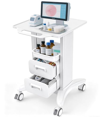 Medical Cart 4 Tiers, Lab Utility Cart with 2 Drawers & 1 Top Tray, ABS Mobile Medical Trolley Cart, Hospital Mobile Ultrasound Cart with 4 Silent Wheels for Dental Clinic, Beauty Salon, 220 LBS