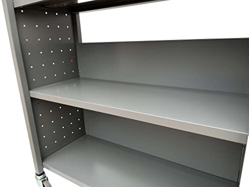 Workington Rolling Book Truck Book Cart with 3 Flat Shelves, Library Book Cart with Swivel Lockable Casters 3001 Gray