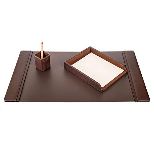 DACASSO Leather Desk Set with Side Rails - Luxury Leather Desk Pad & Desk Organization Essentials - Office Organization & Executive Desk Decor - (Brown, 3 Piece)