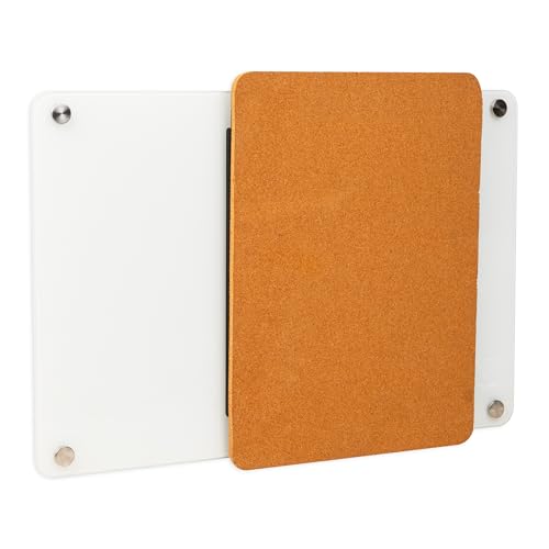 Mind Reader Glass Dry Erase Board with Sliding Corkboard, Wall Mounted Combination Whiteboard and Bulletin Board, 28" x 19.5"