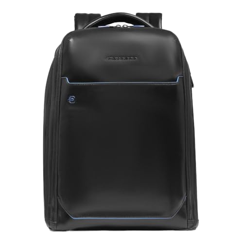Piquadro - Blue Square Leather Travel Backpack Laptop 15.6" - Men - Black