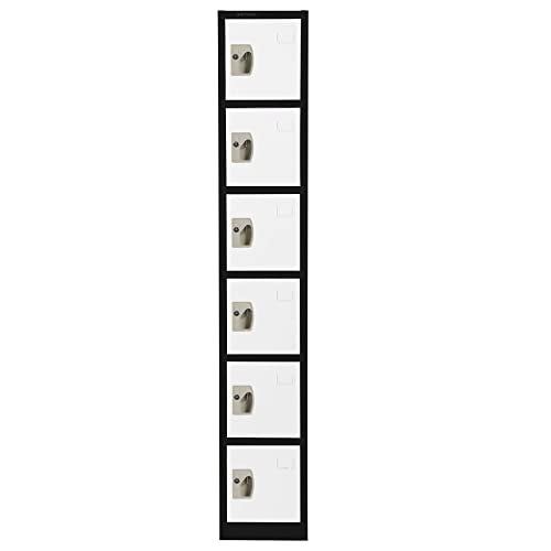 AdirOffice Large School Locker with 6 Doors 6 Hooks Storage Locker - Metal Storage Locker Cabinet Ideal for School, Garage, Office Lockers - (6 Door, Black Body/White Door)