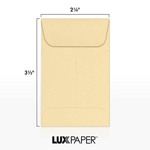 LUXPaper #1 Coin Envelopes in 80 lb. Nude, Envelopes for Coin Collections, Garden Seeds, Stamps, and More, w/Moistenable Glue, 1000 Pack, Envelope Size 2 1/4 x 3 1/2 (Nude)