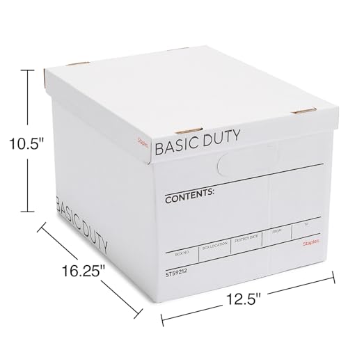 Staples Storage & Filing Box, Basic-Duty with Handles & Removeable Lid, Letter & Legal Size Documents, Stackable, 20-Pack, White/Black