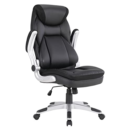 Office Star ECH Series Executive Bonded Leather Office Chair with Lumbar Support and Padded Height Adjustable Arms, Black with Silver Coated Nylon Base