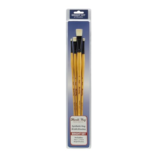 Creative Mark Paint Brush Set Mimik Hog Professional Synthetic Hog Bristle Brushes for Acrylics, Inks, Dyes, Gouaches, Watercolors, Easein & Egg Tempera - [4 Piece Bright Set]