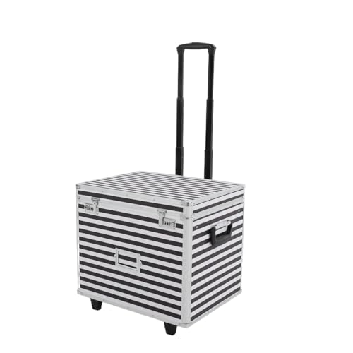WINNIESHOP Lockable Mobile Rolling File Box with Pull Handle Portable Rolling Case File Cabinet Organizer Fireproof Document Box for Hanging Letter/Legal Folders (Black+Silver)