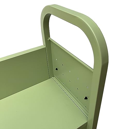 Workington Rolling Book Truck Book Cart with 3 Flat Shelves, Library Book Cart with Swivel Lockable Casters 3001 Apple Green
