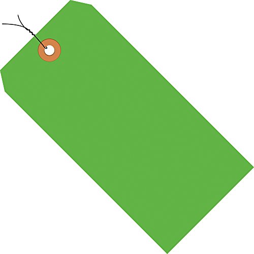 Discount Tag & Label Fluorescent Green Shipping Tags, Wired, 13 Pt, 4 3/4' x 2 3/8', 5, (Case of 1000)